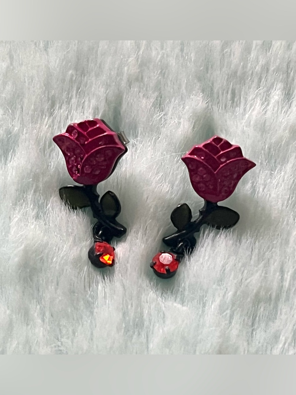 Betsey Johnson pink green rhinestone tulip earrings
